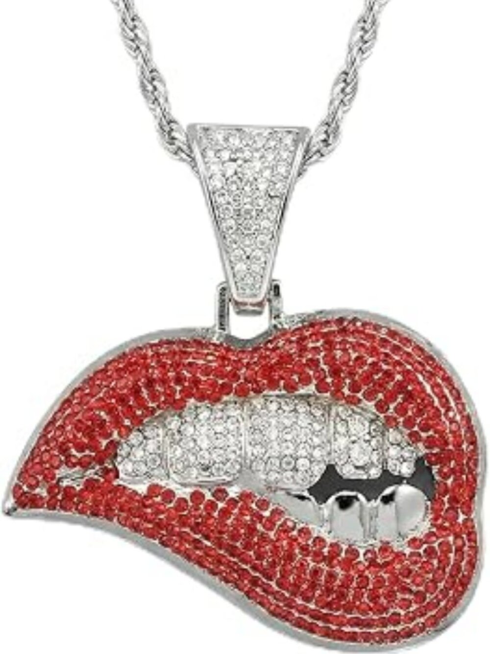 Shiny Sexy Red Lip Pendant Fashion Jewelry Chunky Standout Necklace